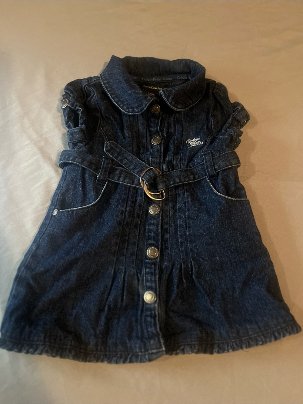 Size 3-6 months Calvin Klein Dark Denim Dress with Belt, 100% Cotton Baby Dress